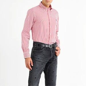Ralph Lauren | Red Striped Button Down Shirt Embroidered Pony 16.5”x34”